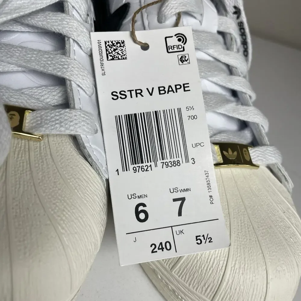 Bape X adidas Sz 6 Superstar Vintage Sneakers Classic Retro Originals Shoes Men